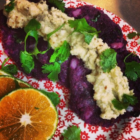 Beni Imo Sweet Potato Cakes with Coconut Chutney l Okinawa Hai!