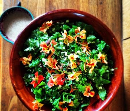 Yuzu Sesame Salad with Nasturtium Flowers l Okinawa Hai!