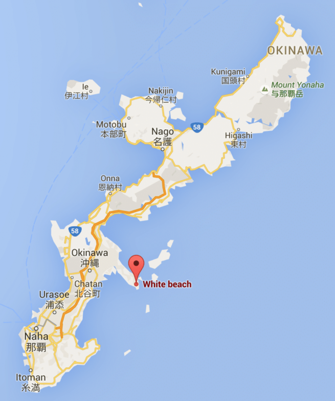 White Beach on a map of Okinawa